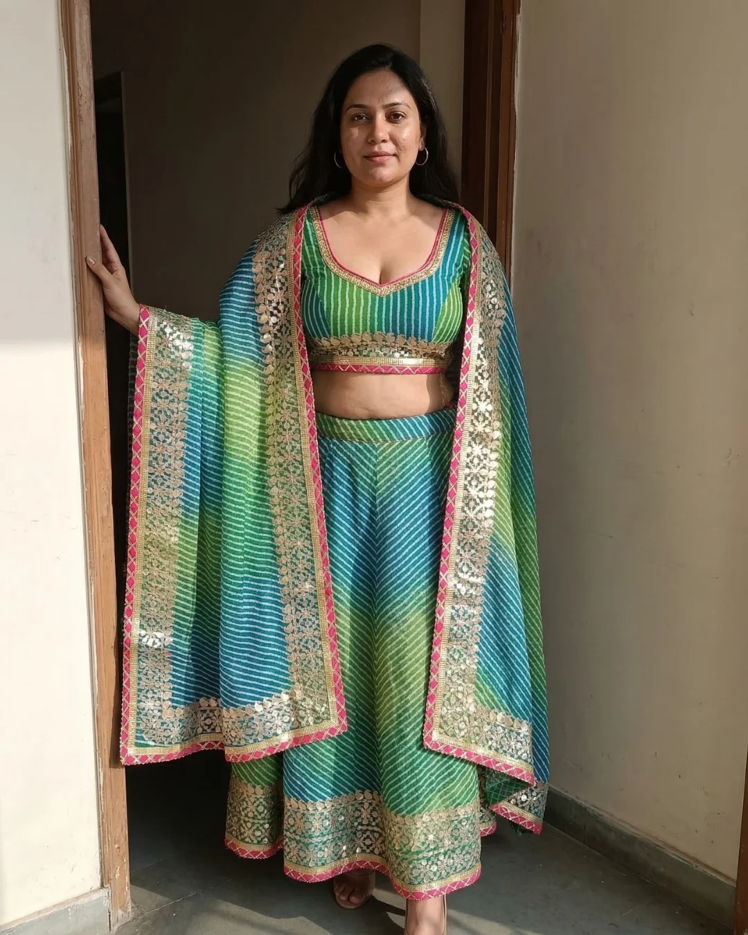 Kashish Singh Kota Doria Blue Rajasthan Leheriya Lehenga review