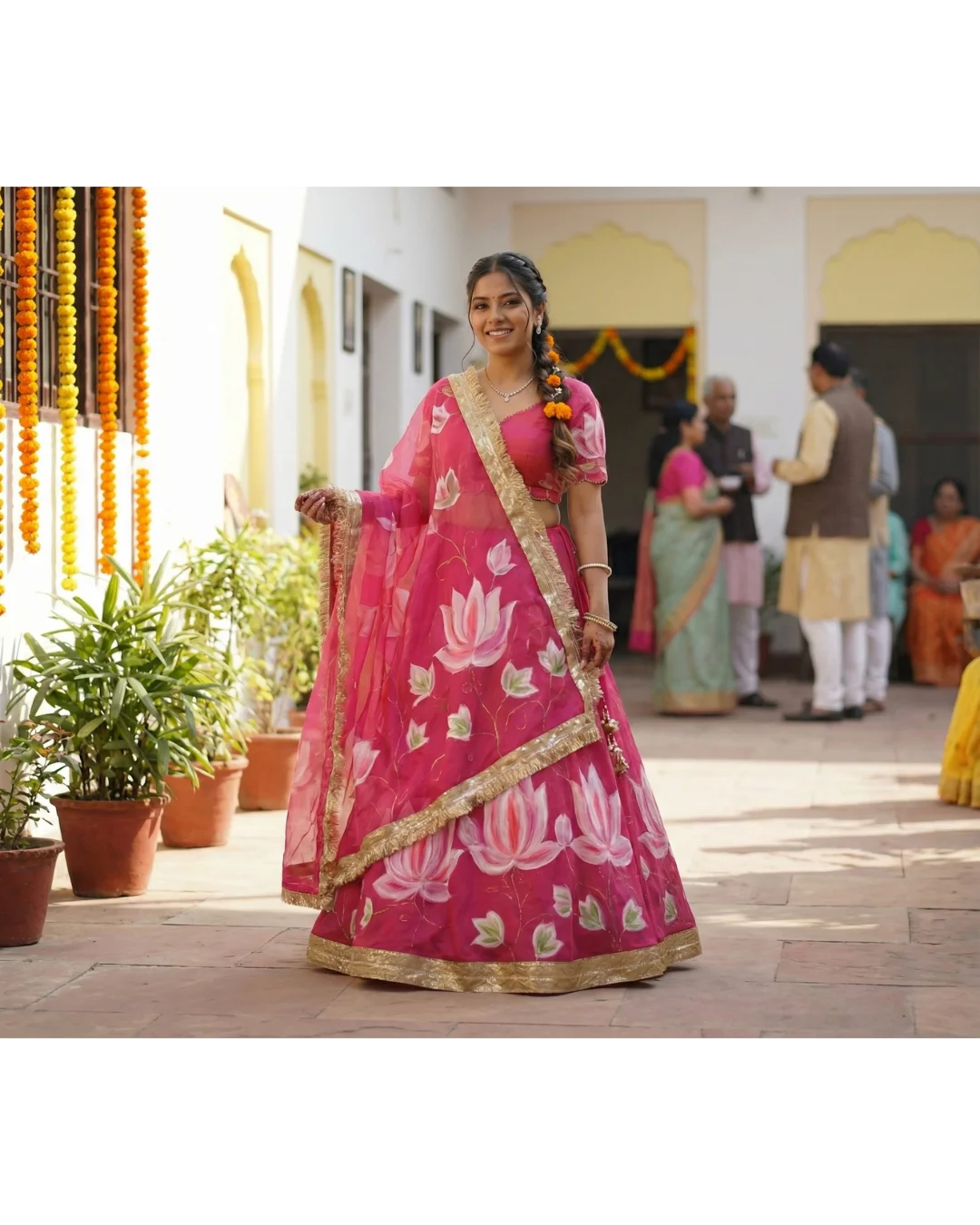 Neha Goyal Rani Pink Handpainted Chanderi Lehenga with Georgette Dupatta review
