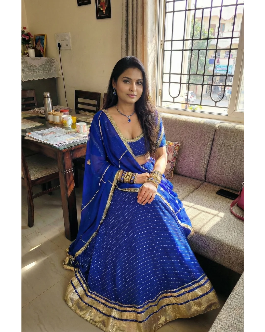 Damini Yadav Royal Blue Gota Patti Leheriya Lehenga review