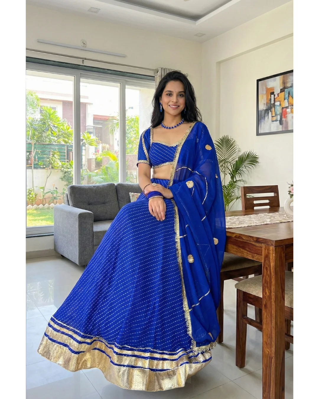 Shelly Kukreja Royal Blue Gota Patti Leheriya Lehenga review
