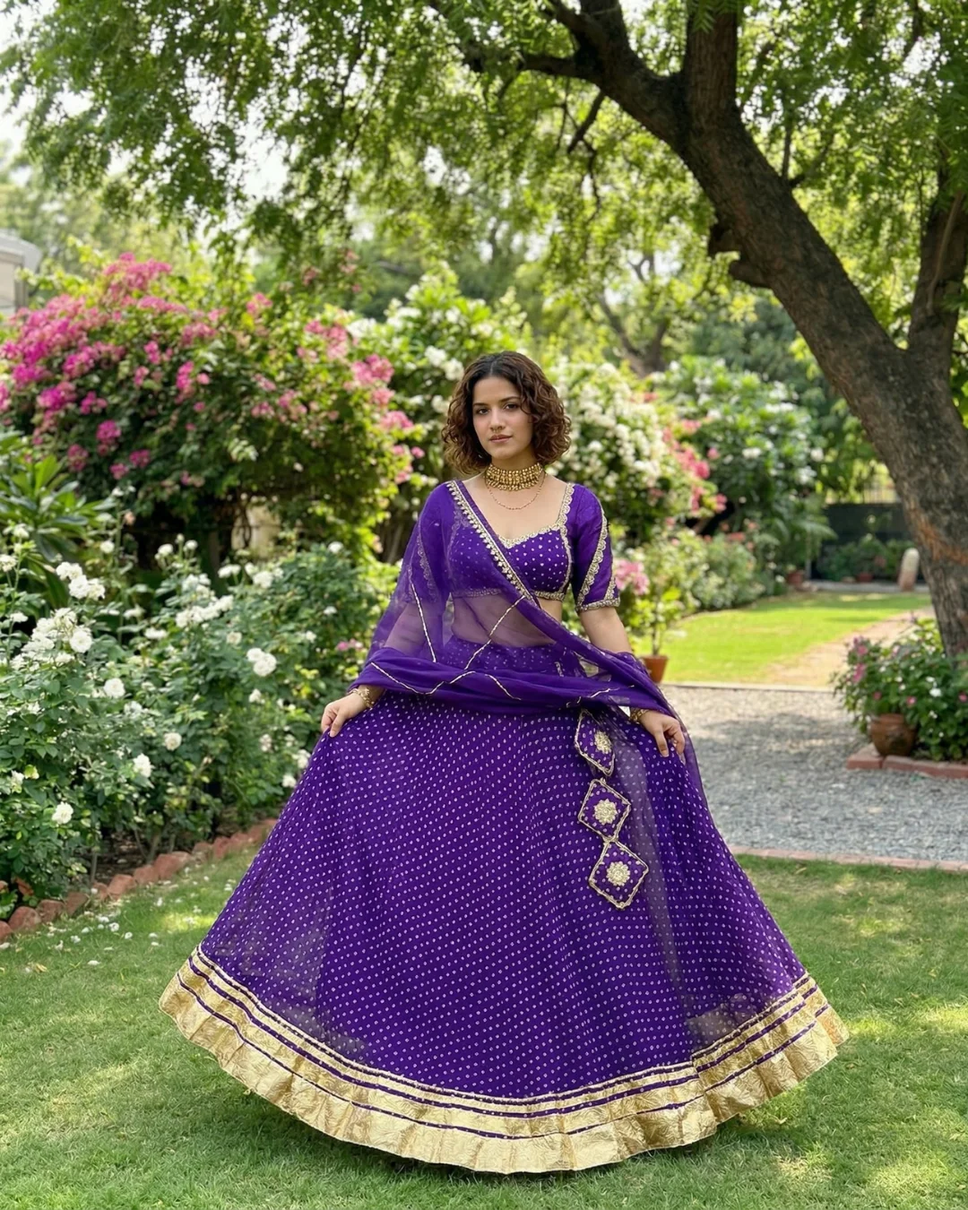 Apporva Manijow Violet Bandhej Charm Georgette Lehenga review