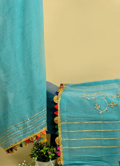 Blue Kota Doria Cotton Gota Patti Suit