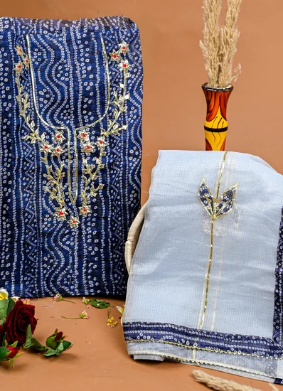 Blue Kota Doria Gota Patti Elegance Suit