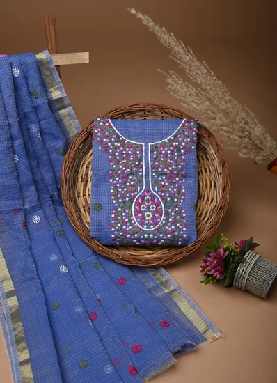 Blue Multicolor Embroidered Cotton Salwar Suit