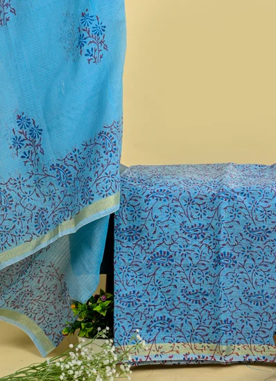 Elegant Blue Unstitched Suit With Dupatta