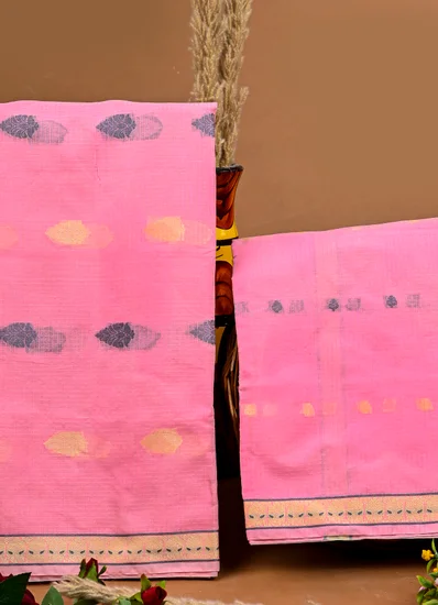 Elegant Pink Cotton Salwar Suit With Golden Border