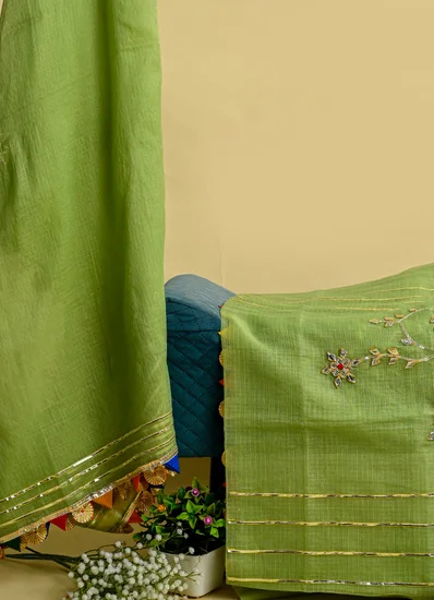 Green Kota Doria Cotton Gota Patti Suit