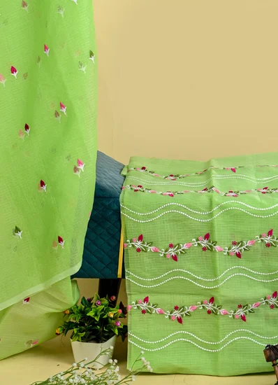 Green Multicoloured Embroidered Suit