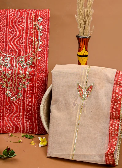 Red Kota Doria Gota Patti Elegance Suit