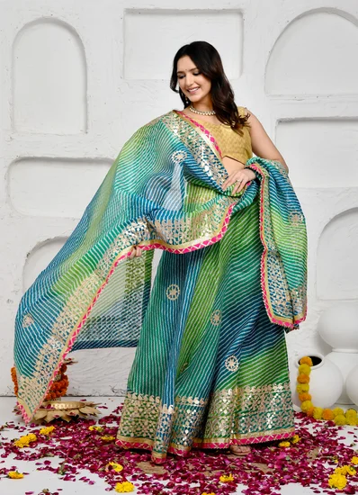 Kota Doria Blue Rajasthan Leheriya Lehenga