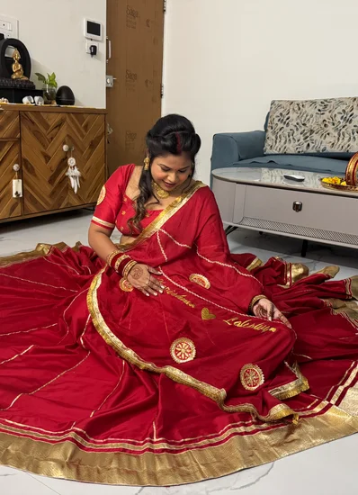 Red Gota Patti Lehenga with Name Customization