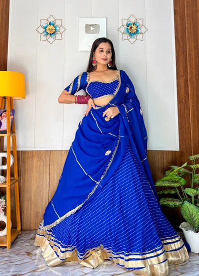 Royal Blue Gota Patti Leheriya Lehenga