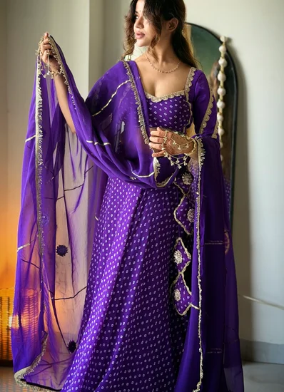 Violet Bandhej Charm Georgette Lehenga