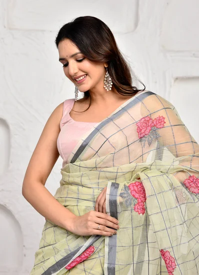 Pastel Checks Cotton Kota Doria Saree pastel checks cotton kota doria saree main