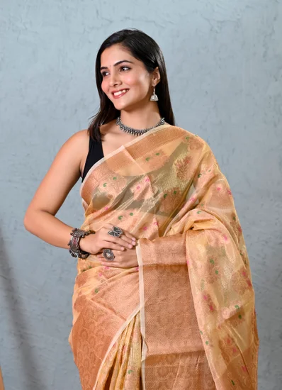 Royal Beige Zari Kota Doria Saree royal beige zari kota doria saree womens silk sarees