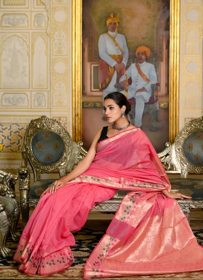 Vibrant Pink Zari Border Saree vibrant pink zari border saree